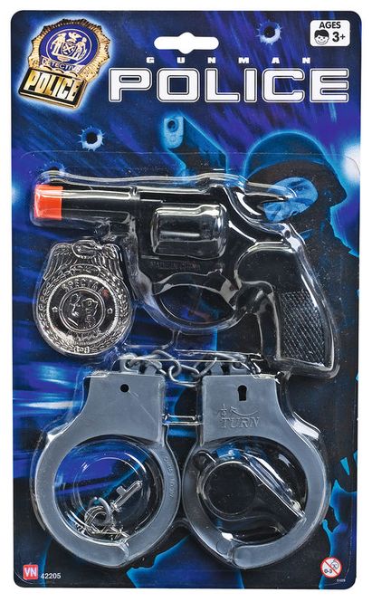 Hovedbilde Politisett med pistol og håndjern + skilt