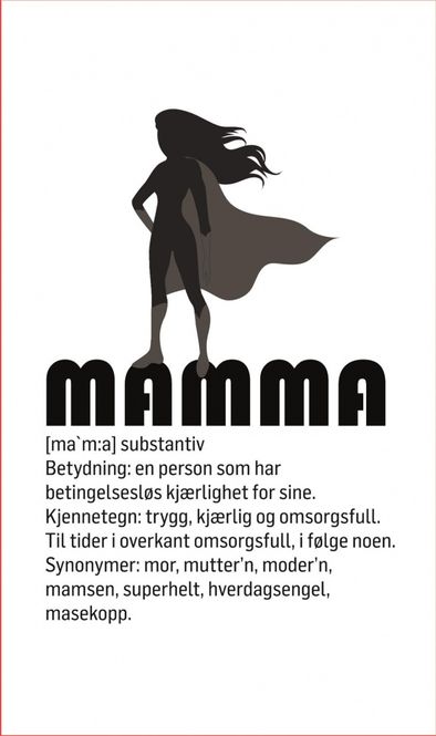 Hovedbilde Metallskilt Mamma Helt med tekst hvit 16x27cm