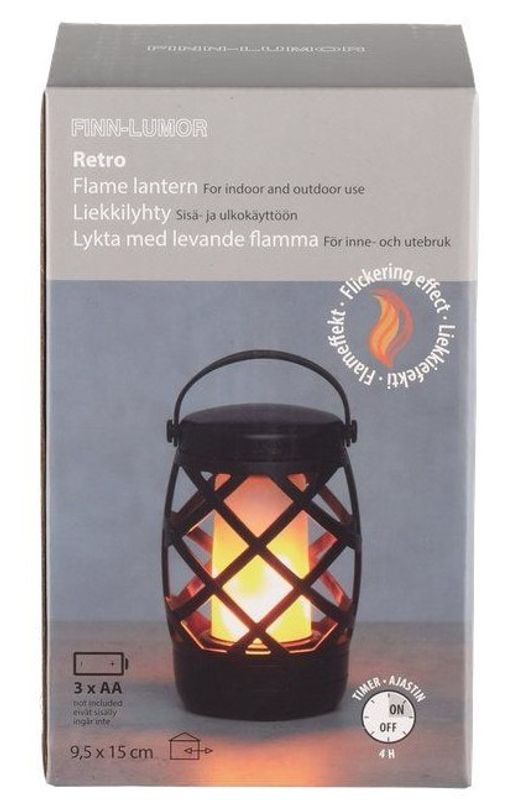 Lanterne flammelykt sort i plast, batteri