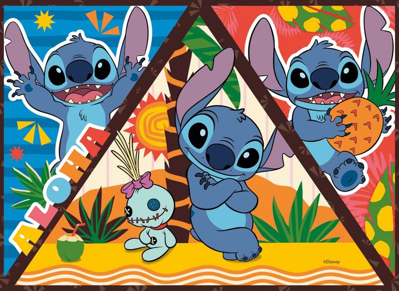Stitch 2 i 1 puslespill 4x48 brikker 35x25cm