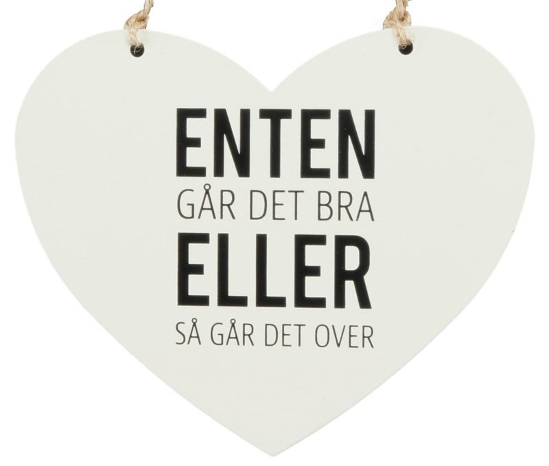 Metallskilt hjerte lite Enten går det bra… hvit 13x11cm